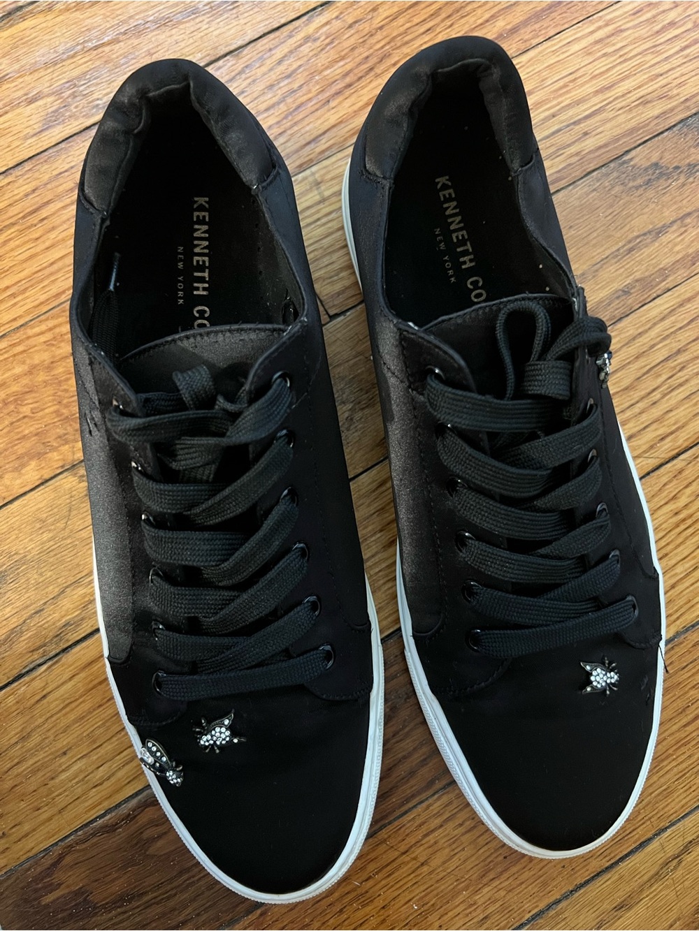 Kenneth Cole Black Lace-Up Sneakers with Crystal Star Accents